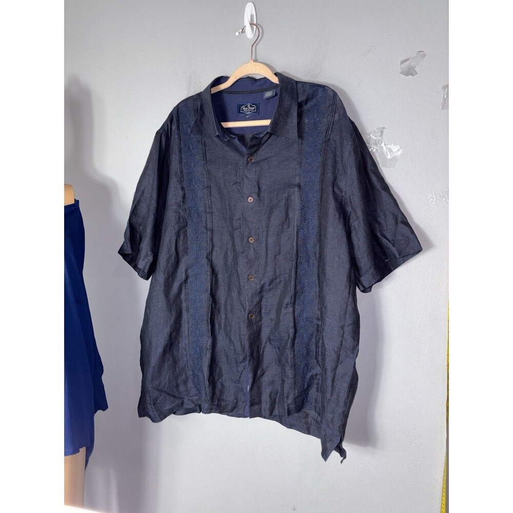 Nat Nast Men's Linen Shirt Blue Size XXL Embroidery